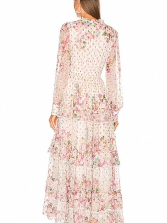 RARE Rococo Sand White Pink Floral Maxi Gown - Gold Mirror Embroidery - NWOT - Picture 3 of 7